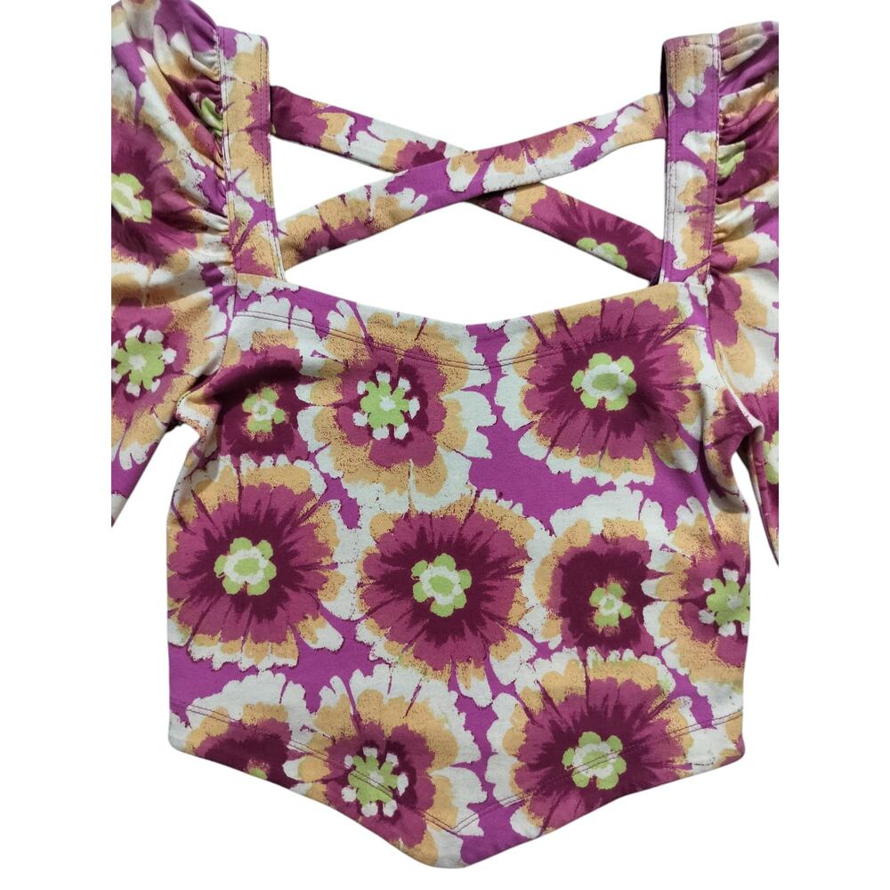 New Free People Women's Give Me More Floral Pink Crop Top Size XS - Picture 4 of 10